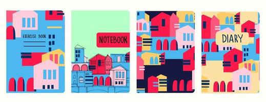 Cover page templates based on seamless patterns with historical cityscapes vector