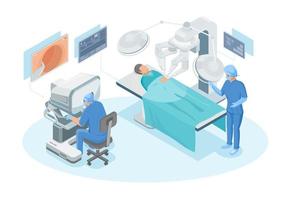 operating room Robotic surgical systems medical technology  for precision and faster recoveries doctor use robot arm isometric vector