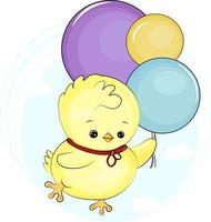 lindo pollito de dibujos animados con globos vector