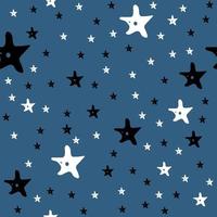 invierno, casarse con navidad y feliz año nuevo postal de patrones sin fisuras. fondo azul con estrellas en blanco y negro. textura en tema de vacaciones. papel de regalo. vector