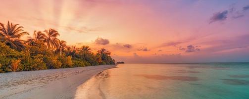 Beautiful closeup calm sea water waves dream sunrise sunset. Tropical island beach landscape, exotic panoramic shore coast. Summer vacation holiday amazing nature. Relax paradise amazing panorama photo