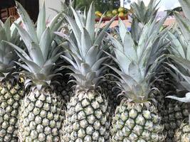 Fresh pineapple neatly arranged in traditional market. photo