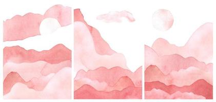 Delicate watercolor landscape. Hand-drawn illustration of the sky and mountains photo