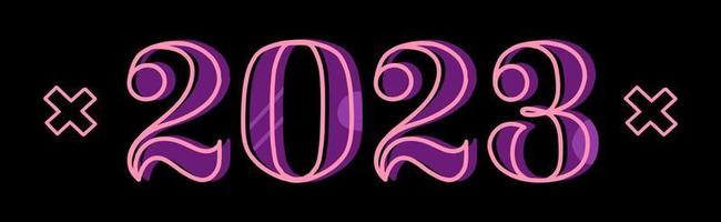 happy new year 2023. The year of the rabbit. Christmas 2023. neon set of numbers and numbers for the calendar on a black background vector