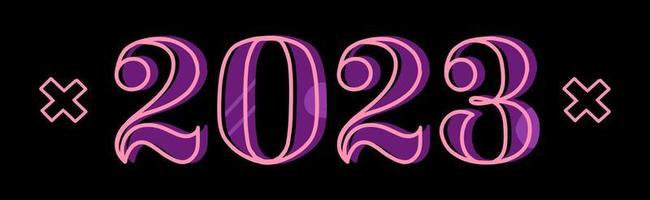 happy new year 2023. The year of the rabbit. Christmas 2023. neon set of numbers and numbers for the calendar on a black background vector