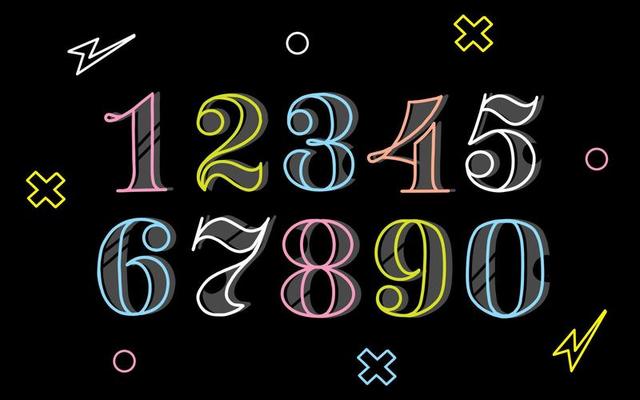Neon numbers and numbers . Lettering on a black background. font for mathematics, algebra and calculator. Night Club style