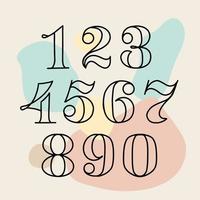 set of numbers and numbers in lettering style. font for mathematics, algebra and calculator. Children learn to count using bright numbers vector