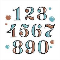 set of numbers and numbers in lettering style. font for mathematics, algebra and calculator. Children learn to count using bright numbers vector