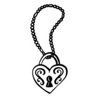 el corazón está encerrado en una cadena. tatuaje de transferencia de niña al estilo de los años 90, 2000. boceto, garabato vector