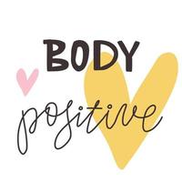 cuerpopositivo. la inscripción de estilo de letras requiere un cuerpo positivo. letras de dibujos animados vectoriales y un corazón. vector