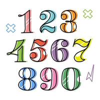 set of numbers and numbers in lettering style. font for mathematics, algebra and calculator. Children learn to count using bright numbers vector