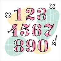 set of numbers and numbers in lettering style. font for mathematics, algebra and calculator. Children learn to count using bright numbers vector