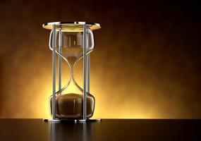 Hourglass on reflective Black floor, Sandglass 3d illustration photo