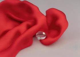 3D engagement ring placed on table render photo