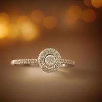 3D engagement ring placed on table render photo