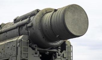 Soviet ballistic missile launch system Pioneer. Installation for launching intercontinental missiles. Medium-range missile RSD-10. Mobile launcher of the SS-20 strategic missile system, Saber. photo