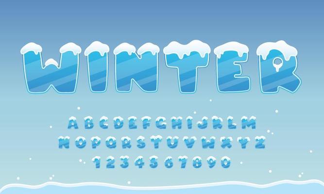 decorative winter with snow Font and Alphabet