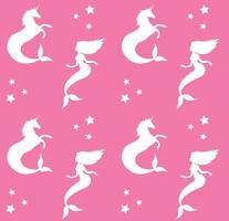 Seamless pattern of unicorn and mermaid on pink vector