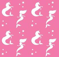 Seamless pattern of unicorn and mermaid on pink vector