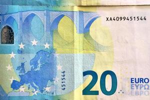 Close up of numerous euro banknotes lying on top of each other. photo