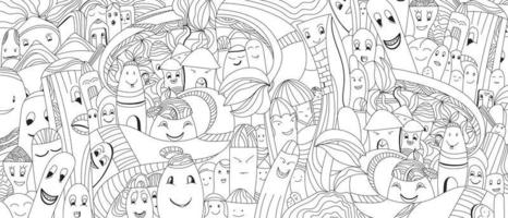 city life doodle cartoon art coloring page vector illustration