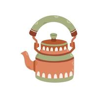 Simple ceramic teapot for tea with ornament. Stock design isolated on a white background for websites and apps. Vector illustration