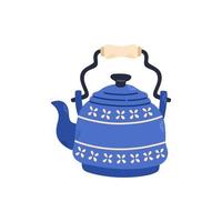 Blue teapot for tea with ornament. Stock design isolated on a white background for websites and apps. Vector illustration