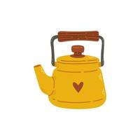 Yellow ceramic teapot for tea with heart. Stock design isolated on a white background for websites and apps. Vector illustration