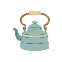 Simple blue teapot for tea old style. Stock design isolated on a white background for websites and apps. Vector illustration