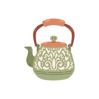 Simple green teapot for tea leaves ornament. Stock design isolated on a white background for websites and apps. Vector illustration