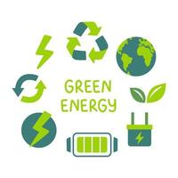 Green energy concept icons. Ecology and Environment related color icon set. Renewable Energy colorful icons flat vector sign collection. Vector illustration