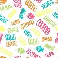 Simple vector seamless pattern in doodle style. Multi-colored strokes, curves, spirals on a white background. For prints of fabric, packaging, textile products.