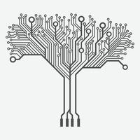 diseño de logotipo de tecnología de árbol de circuito. innovador icono de negocio de concepto de tecnología digital. vector