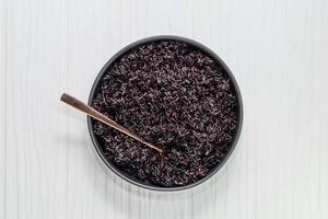 Healthy food black rice in bowl. photo