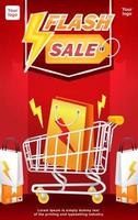 Flash Sale, 3d illustration of shopping bag and trolley with lightning effect