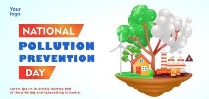 día nacional de prevención de la contaminación, ilustración 3d de la contaminación ambiental y la belleza del medio ambiente bordeado por árboles. adecuado para eventos vector