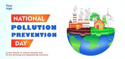 día nacional de prevención de la contaminación, ilustración 3d de la contaminación ambiental y el hermoso entorno en la tierra. adecuado para eventos vector
