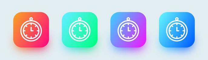 icono de línea de reloj en colores degradados cuadrados. Ilustración de vector de signos de tiempo
