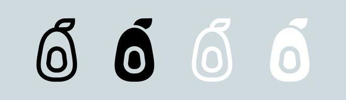 Avocado icon set in black and white. Fruit vector illustration.