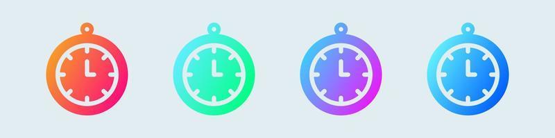 icono sólido del reloj en colores degradados. Ilustración de vector de signos de tiempo