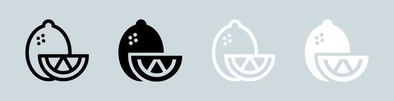 Lemon icon set in black and white. Fruit signs vector illustration.