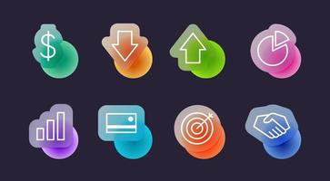 Business icons set in glassmorphic style. Transparent blur glass effect icons. Vector illustration