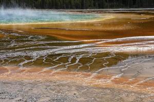 paisaje geotérmico texturizado en el gran manantial prismático en el parque de piedra amarilla foto