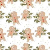 Seamless pattern Gingerbread man cookie on white background. Christmas pastries. Vector festive illustration in cartoon flat style.