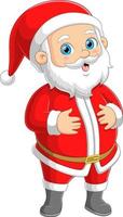 The Santa claus is standing and posing while smiling and holding stomach vector