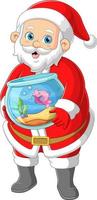 Santa claus holding fish bowl vector