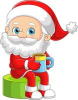 The old Santa claus is enjoying the snowdrop with drinking a cup of tea vector