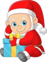 happy Santa Claus carrying gifts to children vector