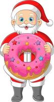 Santa claus eating a delicious doughnut vector