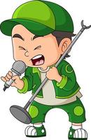 The cool boy is singing with a high tone while wearing a cap vector